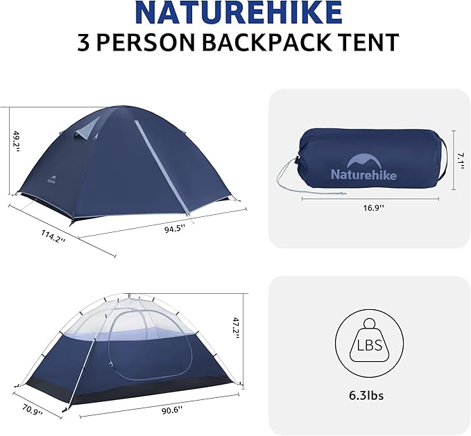 Naturehike Bleik 2-3 Person Camping Tent Waterproof Double Layer Lightweight Backpacking Tents for Camping