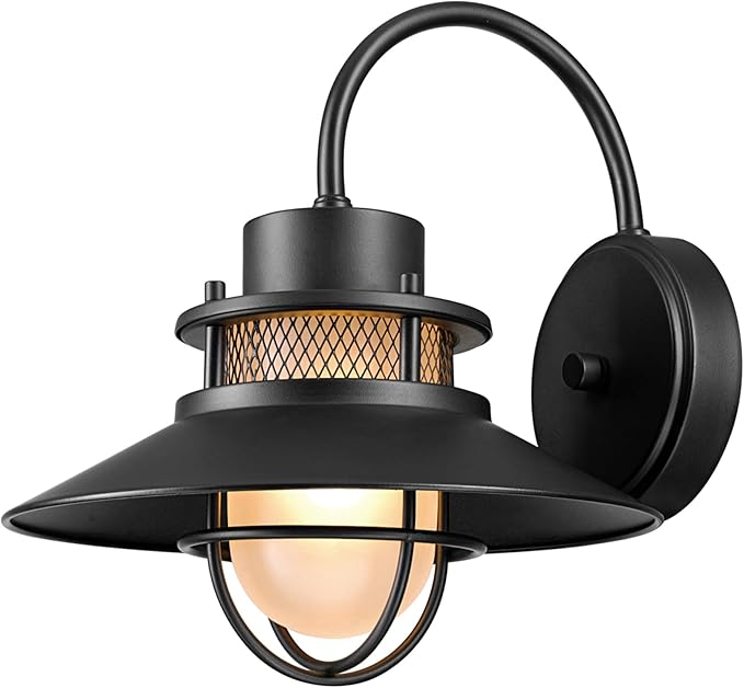 GLOBE Electric 44233 Liam 1-Light Outdoor Wall Sconce Matte Black Frosted White Glass Shade