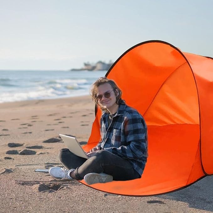 Up Beach Tent Portable Outdoor Beach Shade Tent UPF 50 Beach Shelter Easy Setup Windproof Waterproof Beach Canopy Beach Shell Sun Beach Tent Sun Shelter (B)