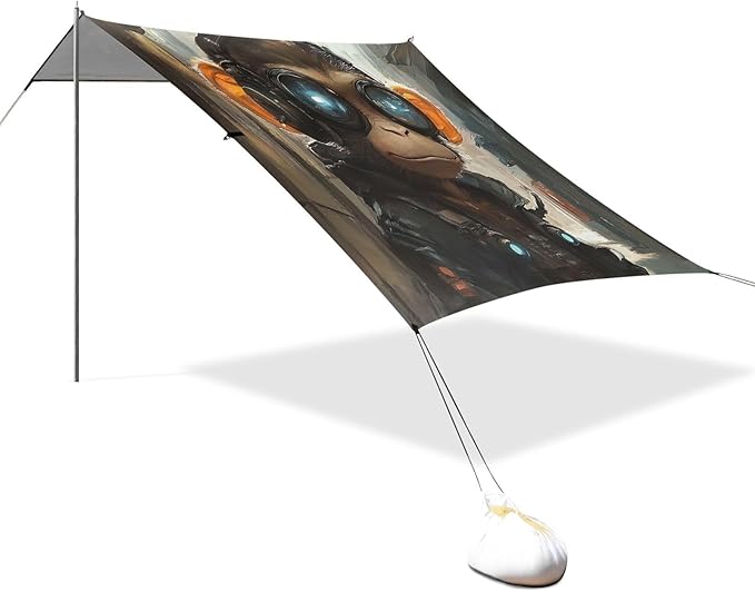 ALAZA Cute Cyberpunk Monkey Beach Tent Sun Shelter UPF50+ Protection Beach Shade Canopy w/ 4 Sandbags for Outdoor Camping Fishing Backyard Fun Picnic 10x9 ft