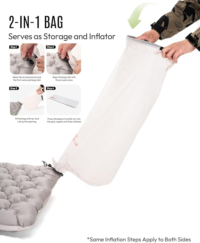 MOBI GARDEN Gennye Pro Rectangular Sleeping Pad for Camping Extra Thick Insulated Air Mat for Side Sleepers R-Value 6.0 Winter Mattress with Noise Reduction &amp Anti-Slip Design Wide &amp Double