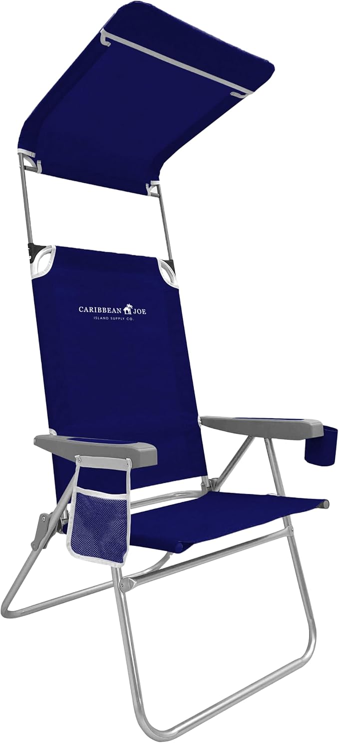 Caribbean Joe Folding Beach Chair 1 Position High Back Outdoor Camping Chair with Canopy Lightweight and Portable