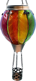 Glass Solar Hot Air Balloon Lantern with Flame Hanging Garden Flickering Light Outdoor Waterproof for Yard Patio Tree Mother's Day Gift Colorful