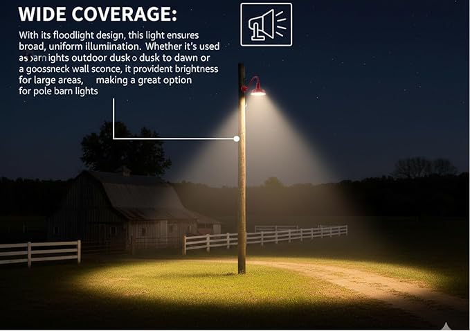 AGB101-10-AS8 RED - Standard Barn Light with Gooseneck Arm | Outdoor LED Lights Classic Floodlight Design for Barn Lights Outdoor Durable Metal Construction Energy-Efficient