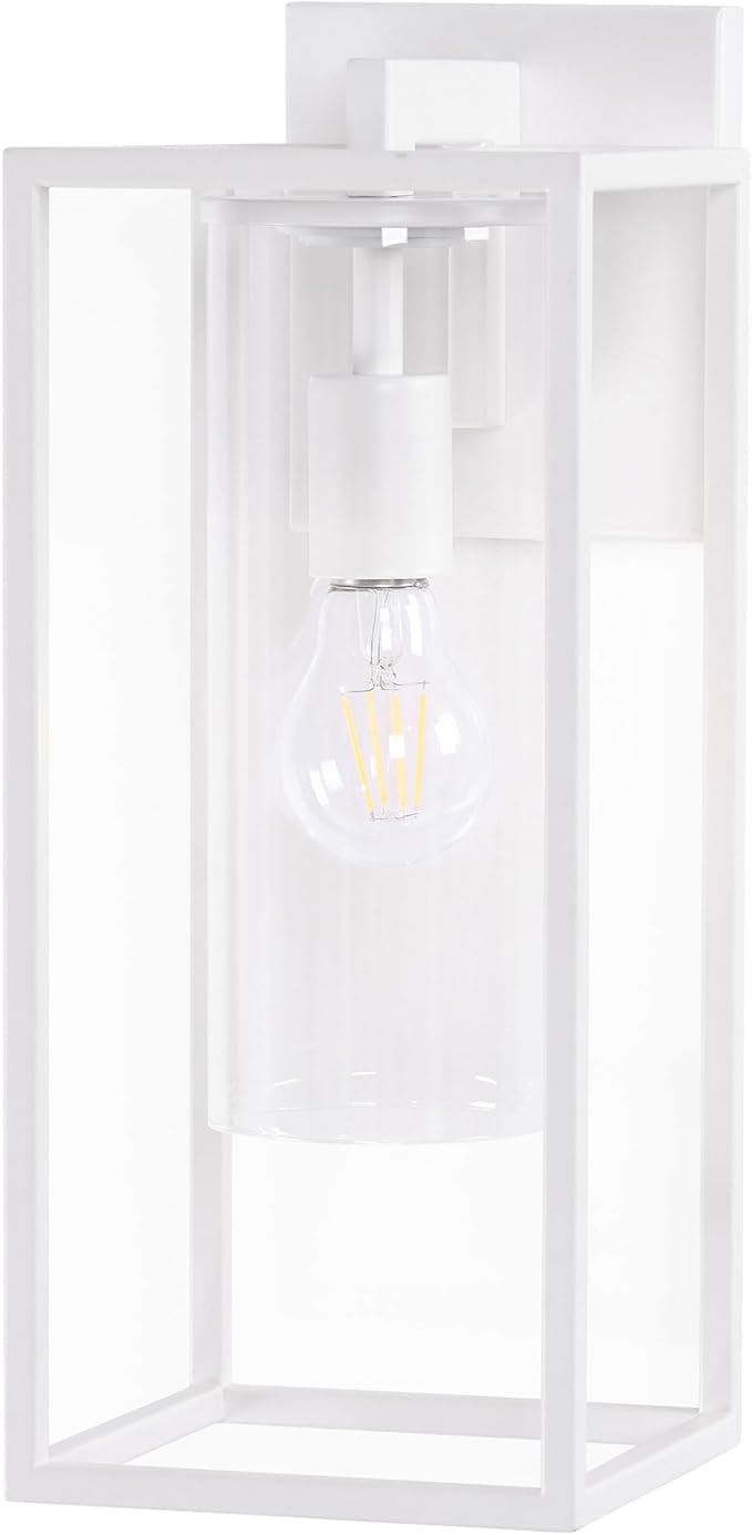 15.7 Inch Outdoor Wall Lights Outdoor Wall Lantern with Circular Clear Glass Shade Waterproof Exterior Lighting Fixtures Modern Front Porch Lighting for House Garage E26 Base ETL Listed White