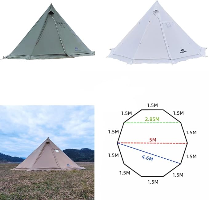 Tipi Hot Tent with Fire Retardant Stove Jack for Flue Pipes 5~8 Person Teepee Tents for Family Team Outdoor Backpacking Camping Hiking