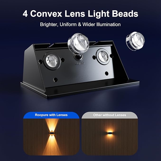 16 Pack Solar Up and Down Fence Lights Outdoor Decorative Wall Mount LED Waterproof Yard Lamps for Outside Deck Patio Porch House Backyard Garden Powerful Illumination for Safe Night(Warm White)