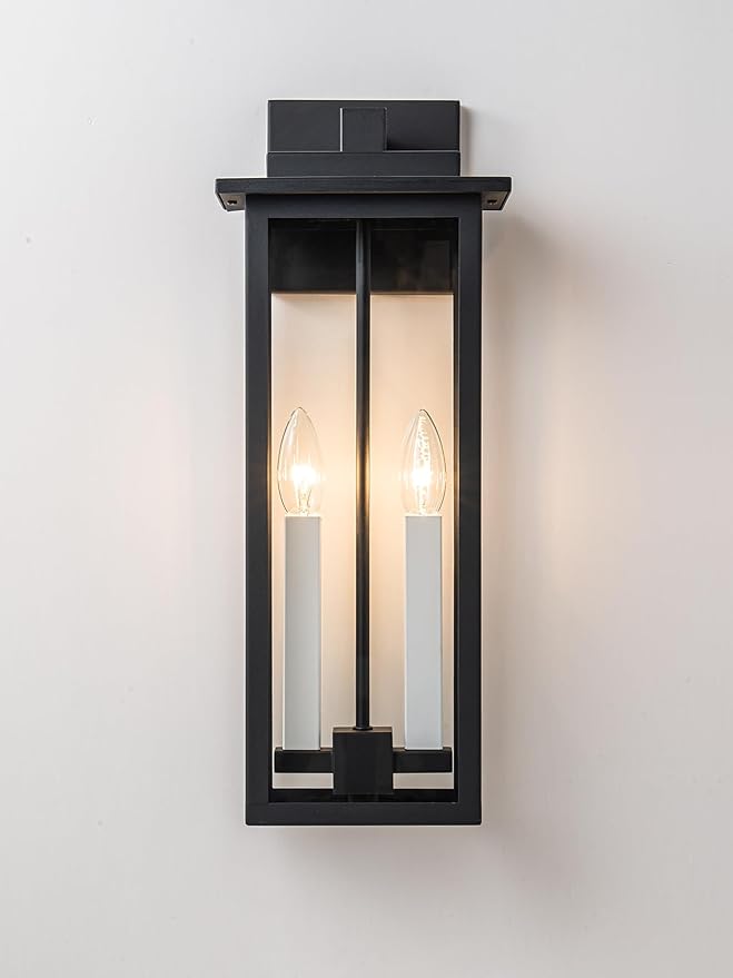 Outdoor Wall Lights Large Porch Lights Fixture Wall Mount Black Exterior Wall Sconce with Clear Glass White Candelabra Waterproof Outside Patio Light Fixture for House Garage
