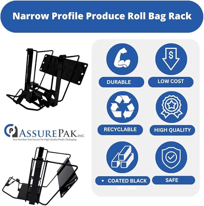 ASSUREPAK Roll Rack - Narrow Profile Produce Roll Rack for Plastic Bags Rolls - SD-NPRC-8742