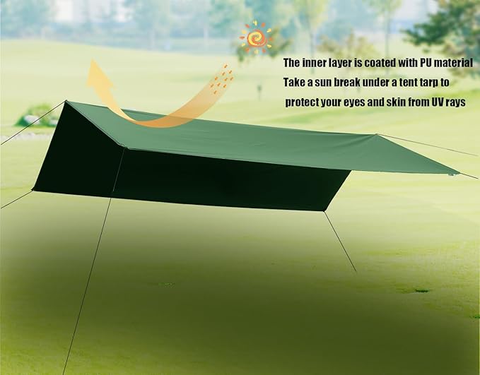 Wind Tour Portable Multifunctional Tent Footprint Traveling Awning Backpacking Tarp Rain Fly Waterproof Shelter Outdoor Camping Sun Shelter for Hiking Beach (Green-177236 in)