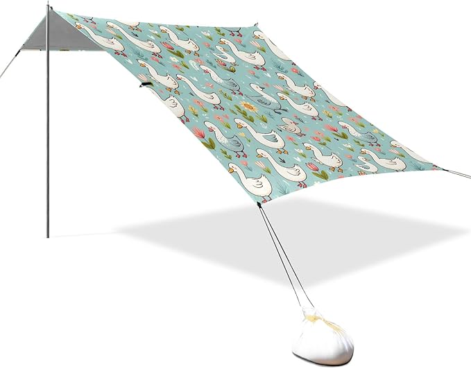 Camping Sun Shelters Hand Drawn Spring Pattern with Cute Cartoon Goose Beach Canopy 126 * 110.2in