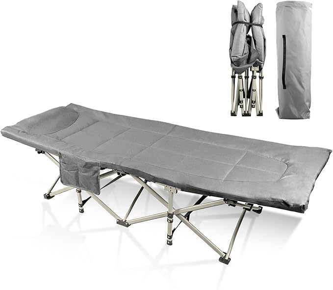 YELLOW JACKET Camping Cot with Mattress for Adults Camping Cot for Adults with Cushion and Pillow Portable Folding Bed with Carry Bag for Camp Home Office Travel Black Supports 450 Lbs