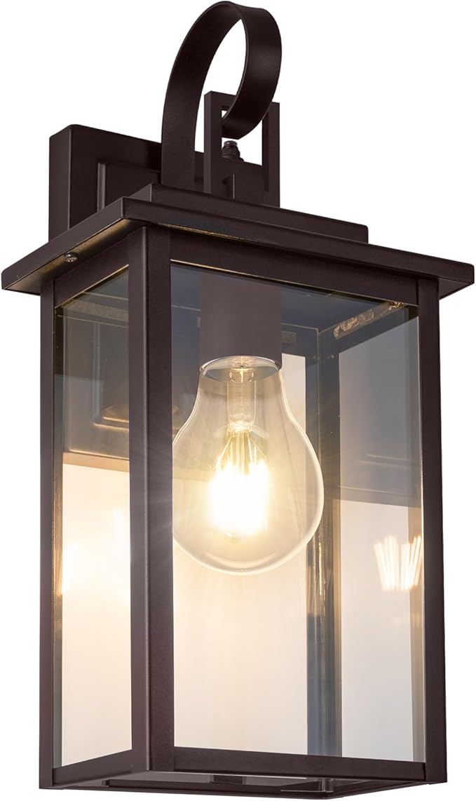 𝟭𝟱𝗜𝗡 Dusk to Dawn Outdoor Wall Light Fixture (Bulb Include) Exterior Waterproof Sconces Outdoor Porch Wall Mounted Lighting Modern Black Wall Lamp for House Doorway Garage (Brown)