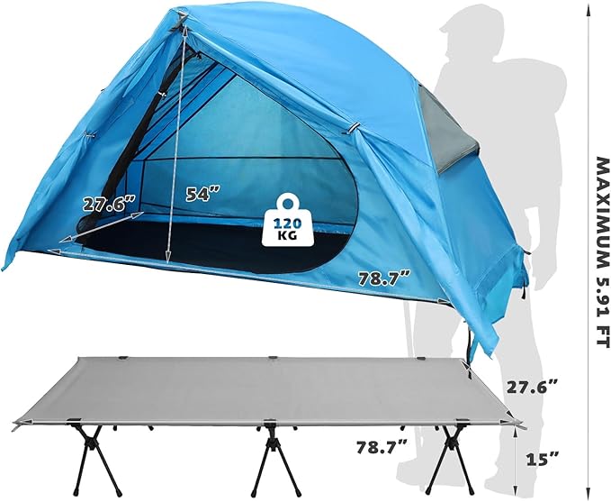 4-in-1 Camping Cot Tent Foldable Elevated Tent Set for 1 Person to Use Elevated Camping Bed Tent for Outdoor Hiking Camping