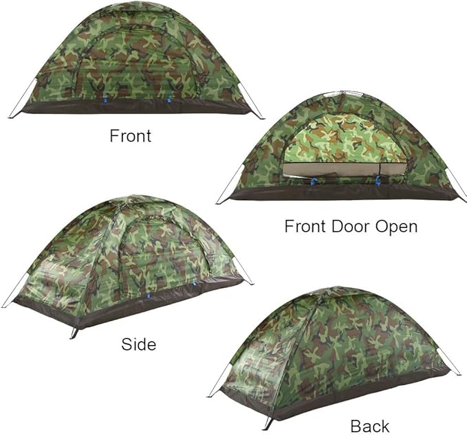 Outdoor Double-door Tent Ultralight Camping Tent Camouflage Hiking Shelter With Sun Protection And Breathable Mesh Roof Design Includes Rain Cover Backpack Poles And Stakes(1 person)
