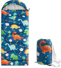 Wake In Cloud - Kids Sleeping Bag for Boys Toddlers Camping in Warm Cold Weather Backpacking Lightweight Compact Outdoor Liner for 3 Seasons Cartoon Jurassic Dinosaur