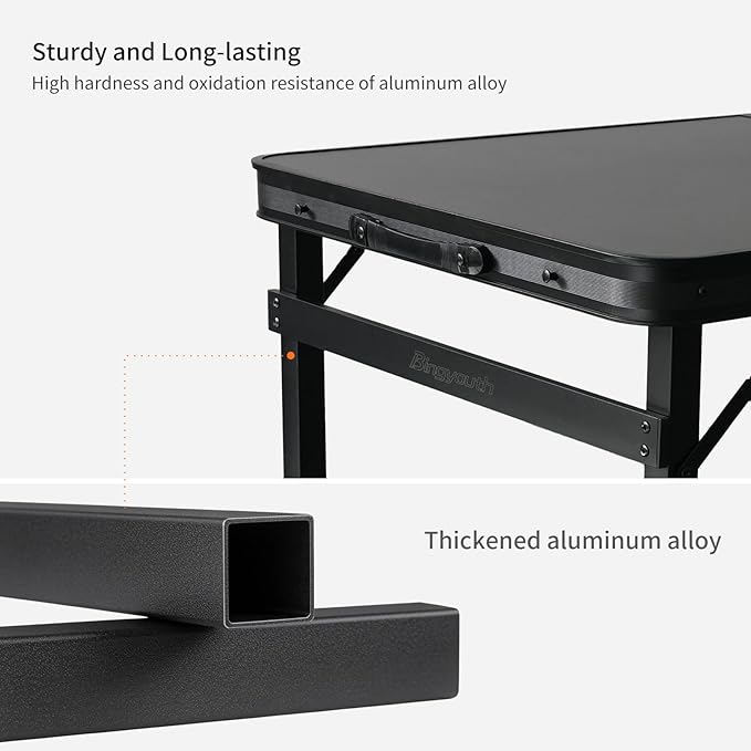 4FT x 2FT Folding Camping Table with Aluminum Alloy Legs Adjustable Height Portable Outdoor Picnic Table for Camping Travel Parties Kids Crafts and Market Vendor Use
