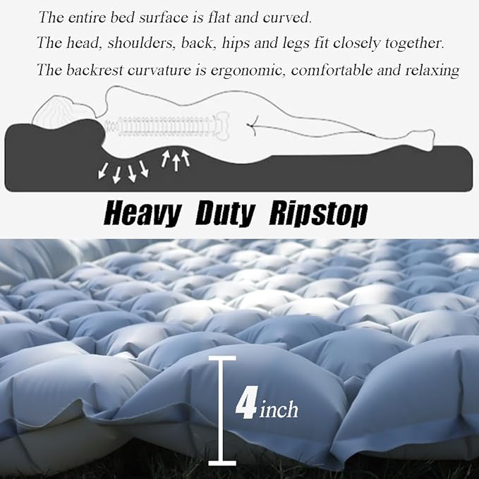 Sleeping Pad for Camping Inflatable Sleeping Mat with Pillow Camping Pad with Built-in Foot Pump Lightweight Camping Mattress Pad for Car Camping Backpacking Tent and Hiking (Full (Grey))