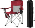 Simple Deluxe Outdoor Foldable Camping Chair with 300lbs Capacity and Sturdy Material Outdoor Camping Chair with Cup Holder &amp Carrying Bag Suitable for Sports Beaches and Camping Red