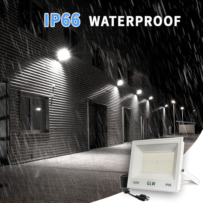LED 150W Flood Light IP66 Waterproof Super Bright Work Lights13000lm 6500K Daylight White Outdoor Spotlight for GaragePlaygroundsParking LotBasketball Court
