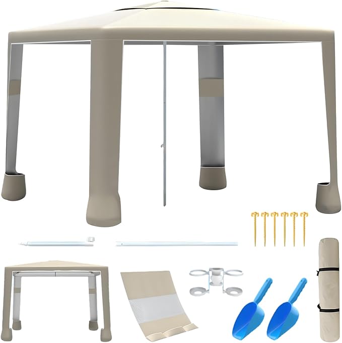 Beach Tent8'×8' Large Beach Canopy for 4-6 PeopleEasy Setup Beach Sun Shelter with UPF 50+ ProtectionAdjustable Height &amp Wind Resistant Beach Cabana for FamilyParty (Khaki - Solid)
