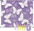 Waterproof Sandproof Beach Blanket 59''×68'' White Butterfly Polyester Outdoor Picnic Blanket with 4 Stakes &amp Storage Bag for BeachCampingVacation Purple Bottom