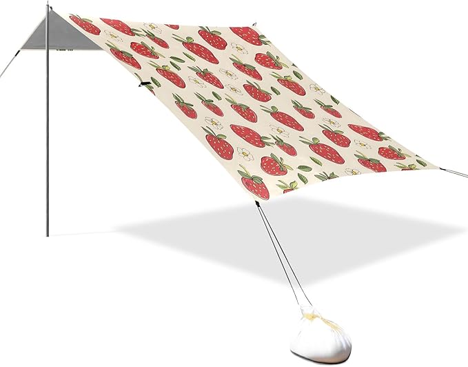 Camping Sun Shelters Cute Strawberry and Flowers Beach Canopy 126 * 110.2in