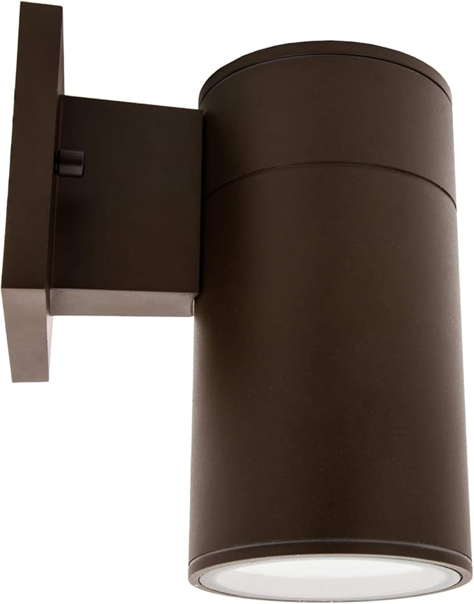 Maxxima Cylinder LED Outdoor Wall Light Modern Wall Wash 12 Watt 840 Lumens 3000K Warm White Sconce Dusk to Dawn Sensor Brown