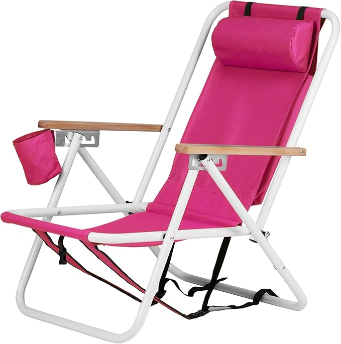 Vasitelan Outdoor Folding Beach Chairs for AdultsCompact Portable Folding Camping Chair with Backpack Straps Support to 265LBS (Pink)