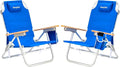 SUNNYFEEL Low Back Folding Beach Chair Aluminum Heavy Duty Beach Chair with 5-Position Portable Camping Chair for Adults with Wood Armrest Lightweight Camping Chair 300lbs Blue 2 Pack