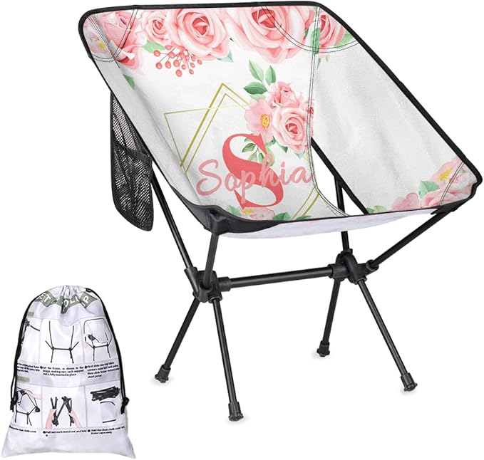 Camping Chair Personalized Backpacking Chair Lightweight Portable Folding Customized Name Chairs for Beach Sport Hiking (Pink)