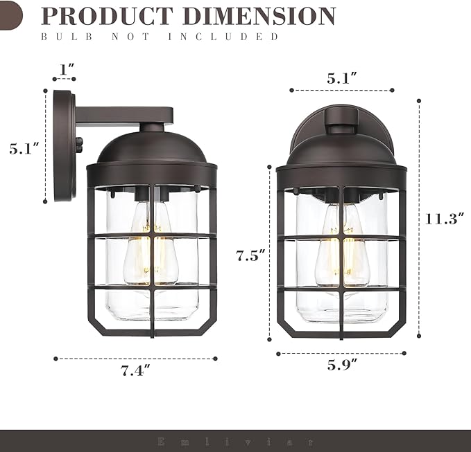 Emliviar Farmhouse Wall Mount Outdoor Lighting Nautical Exterior Light Fixture Metal with Clear Glass Outside Light in Oil Rubbed Bronze Finish for Garden &amp Porch GE255BL ORB