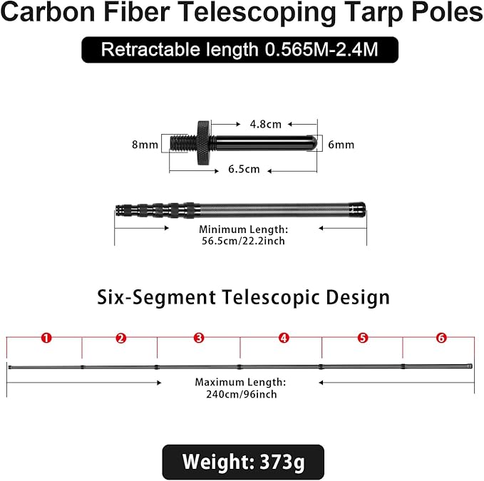 Telescoping Tarp Poles Heavy Duty Adjustable Carbon Fiber Tent Poles Portable &amp Lightweight for Tent Fly Awning Outdoor Camping Hiking 7.9FT