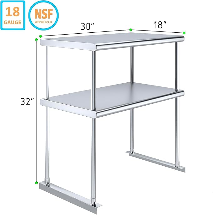 Worktable with Double OverShelf Stainless Steel NSF (30 in. Long x 18 in. Deep)