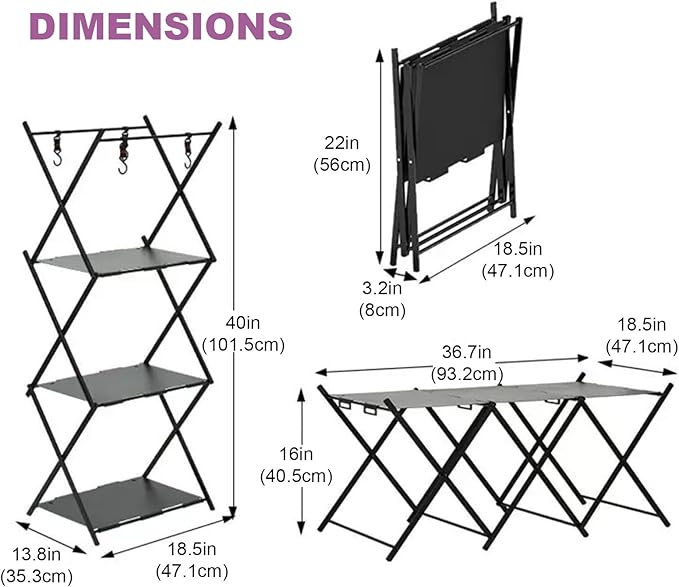 Folding Camping Table &amp Shelf 2-in-1 Portable Aluminum Picnic Table and 3-Tier Storage Rack Lightweight Low Table with Carrying Bag for Outdoor Beach Picnic BBQ and Party