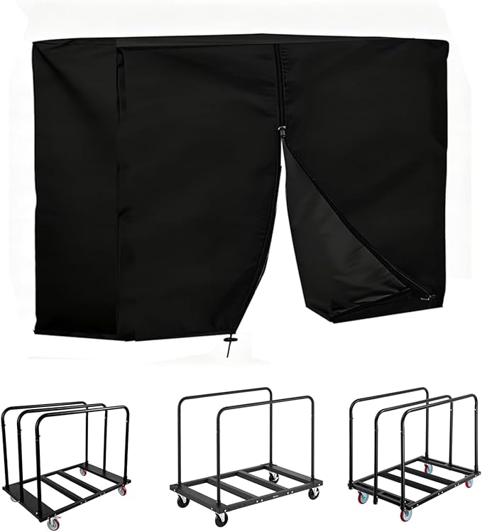 Folding Table Cart Cover 420D Waterproof Drywall Dolly Cart Cover - 10 Table Capacity With 2 Buckles &amp Drawstring for Garage Home Warehouse 45.6L x 29W x 39H Black