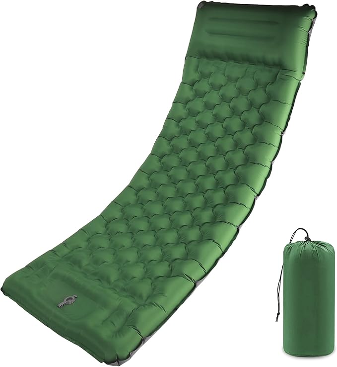 Camping Sleeping Pad with Pillow: Extra Thick 4.7 Inch Ultralight Self Inflating Air Mat Connectable 50D Insulated Sleep Mattress for Backpacking Camp Hiking Tent (Olive Green)