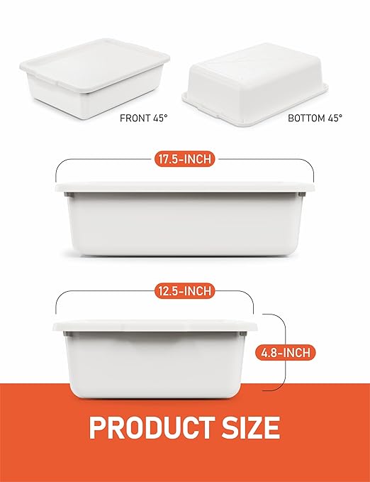 White 13 L Commercial Bus Tubs/Tote Box with Lid 3-Pack Plastic Storage Wash Basin Tub