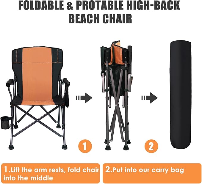 LEADALLWAY Folding Camping Chair Oversized Collapsible Camp Chair with Cup Holder and Removable Storage Bag Heavy Duty Support 351 LBS Portable Lawn Chair for Outdoor Camp Picnic Travel Fishing