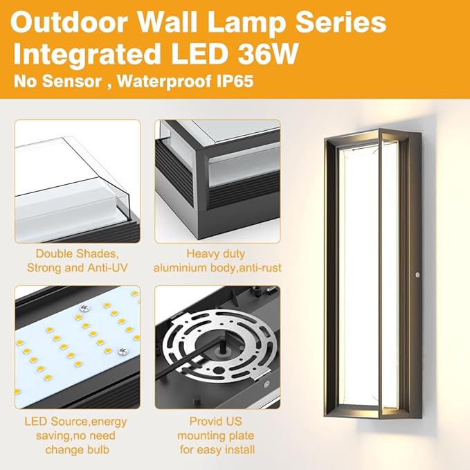 Sytmhoe 2Packs LED Outdoor Wall Lights16inch Square 3000K 10%-100% Dimmable Exterior Wall Light Aluminum&ampPC Body Waterproof IP65 led Porch Light for House Patio Garage Garden(2Packs)
