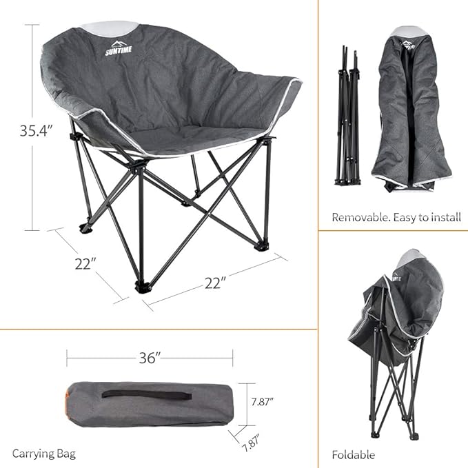 OUTDOOR LIVING SUNTIME Sofa Chair Oversize Padded Moon Leisure Portable Stable Comfortable Folding Chair for Camping Hiking Carry Bag…