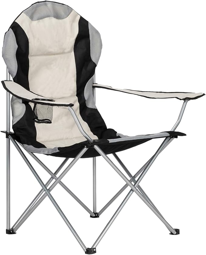 Vasitelan Outdoor Camping Chair with Back Support Padded Lawn Chairs Folding Arm Chair with Bag Cup Holder