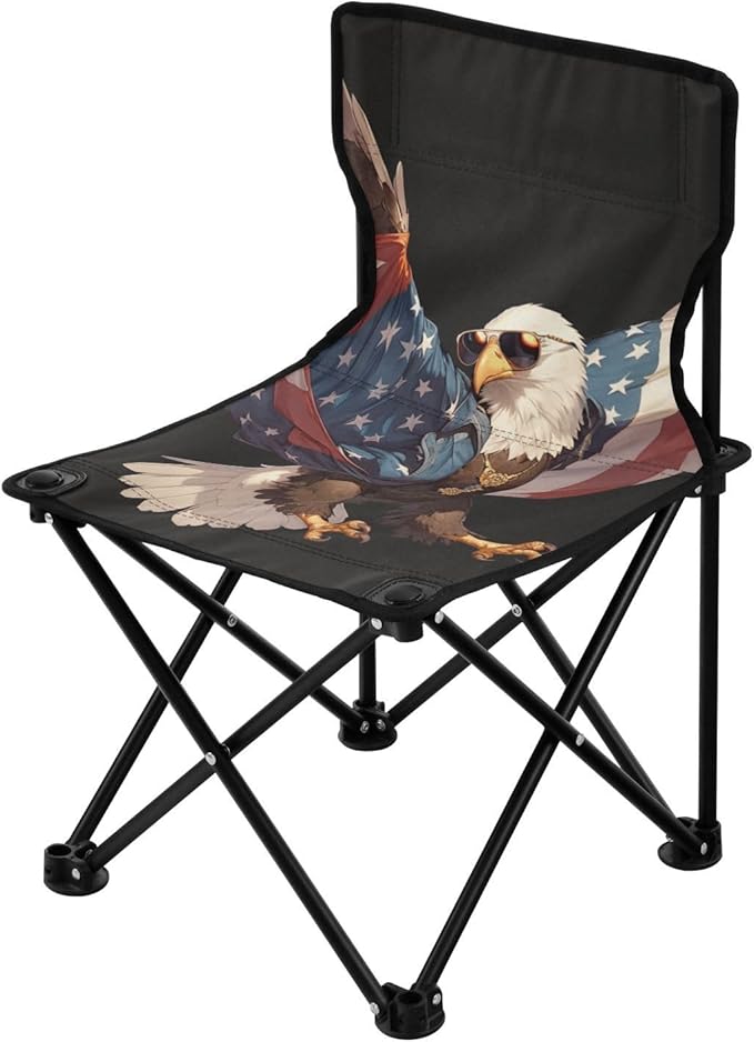 4th of July Independence Day Brown Bird Portable Camp Chairs for Adults Heavy Duty Ultralight Portable Chair Carry Bag Included Outdoor Chairs for Ice Fishing Camping