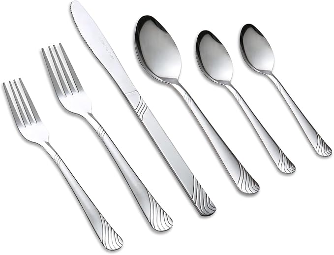 48pcs Silverware set Stainless Steel Tableware Set service for 8 Durable Modern Flatware Set Perfect for Weddings Birthday Parties &amp Everyday Use Holiday Gifts Dishwasher safe (Silver)