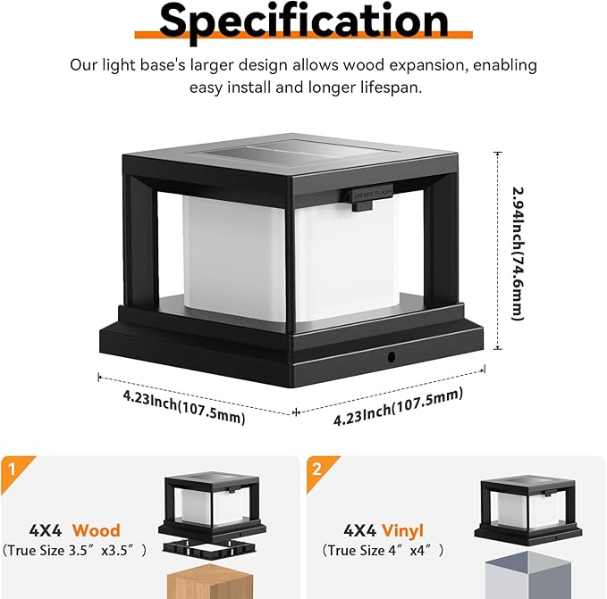Solar Post Cap Lights Outdoor with Flickering Flame Waterproof Fence Post Solar Lights for 4x4 Wooden/Vinyl Post Black High Brightness Outside Post Cap Lights for Yard Patio Deck Halloween 12-Pack