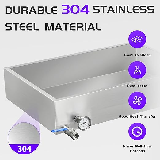 Maple Syrup Evaporator Pan 30 x 20 x 6 Inch Maple Syrup Pan 15.5 Gal 304 Stainless Steel Maple Syrup Evaporator Boiling Maple Syrup with Valve and Thermometer