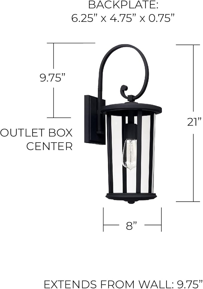 Capital Lighting 926711BK Howell Clear Glass Outdoor Wall Sconce 1-Light 100 Watt 21 H x 8 W Black
