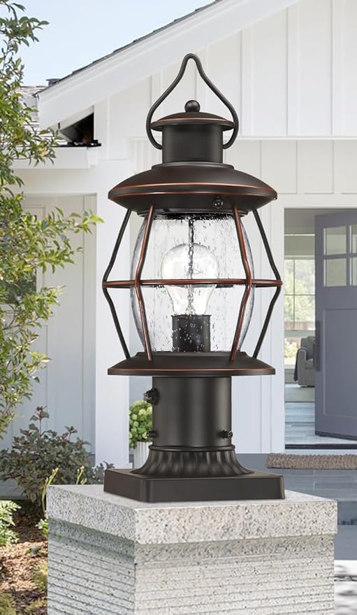 Dusk to Dawn Outdoor Post Lights with Pier Mount Base16.8“ Waterproof Lamp Post Light Fixture Hardwired 120VOil Rubbed Bronze Post Lighting for Driveway Yard Pathway Garden Patio