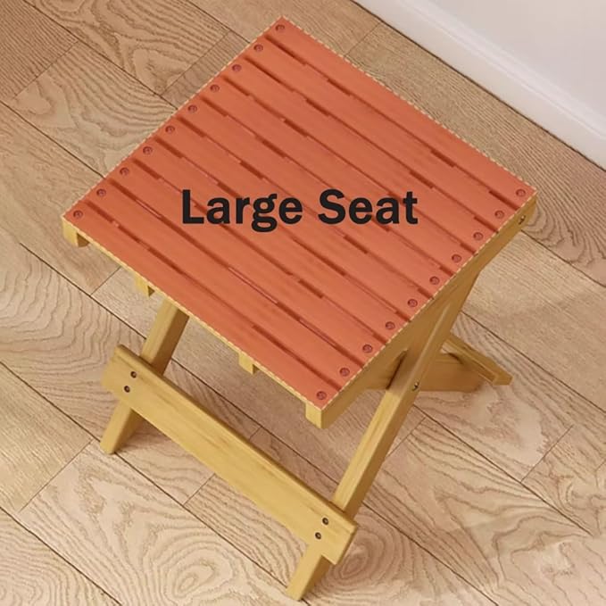 Wood Folding Stool 16in Compact Portable Camping Stool Collapsible Shower Stool Bath Chair for Camping Picnic Backyard Bathroom Sauna Kitchen Patio Garden(Original Wood)
