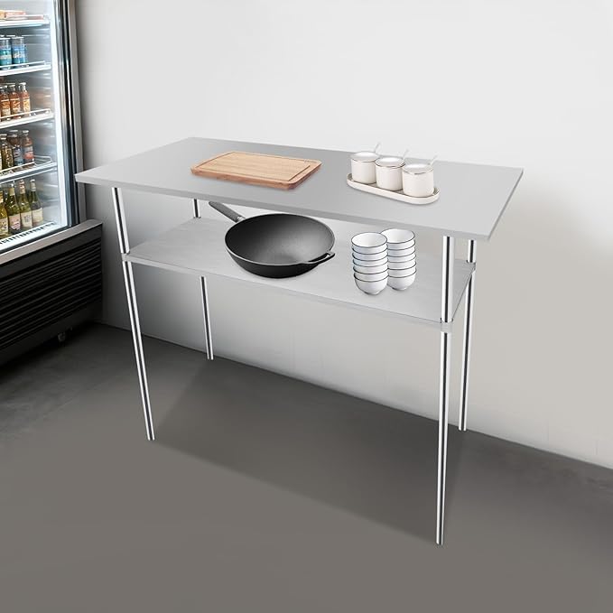 Eapmic Undershelf for Work Tables Adjustable Lower Shelf Stainless Steel Bottom Shelf Add for Commercial Prep Table Restaurant Kitchen Bakery Garage Workshop Use (57.09x21.65in)